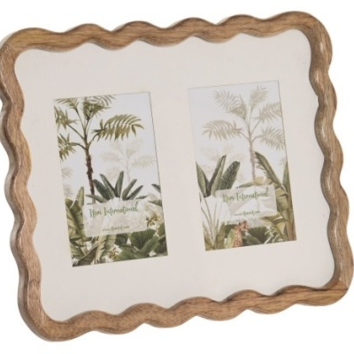 Moldura dupla de madeira ondulada com imagens de plantas tropicais