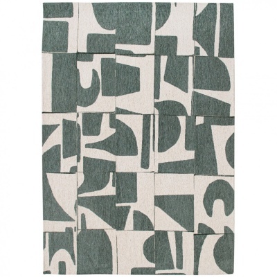 Tapete com padrão geométrico verde-escuro e bege