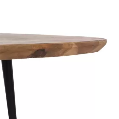 Mesa com tampo redondo em madeira natural e pernas pretas