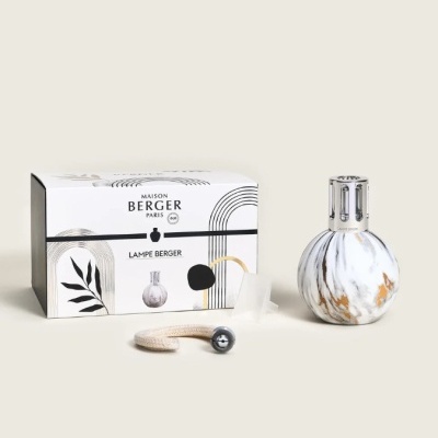 Conjunto Lampe Berger Paris com lâmpada de vidro mármore e caixa decorativa branca