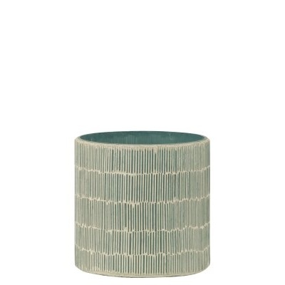 Vaso de cerâmica verde com padrão texturizado branco