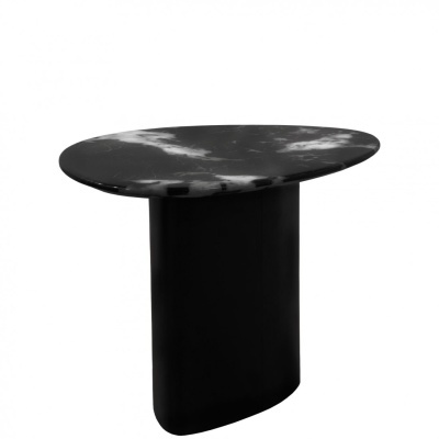 Mesa de centro ovalada com tampo em mármore preto e base preta sólida