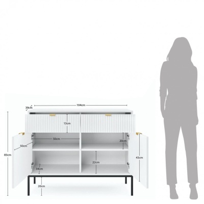 Móvel aparador branco com portas e gavetas e medidas indicadas