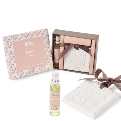 Conjunto Jasmine Note com gesso perfumado e frasco de perfume, embalagem decorada