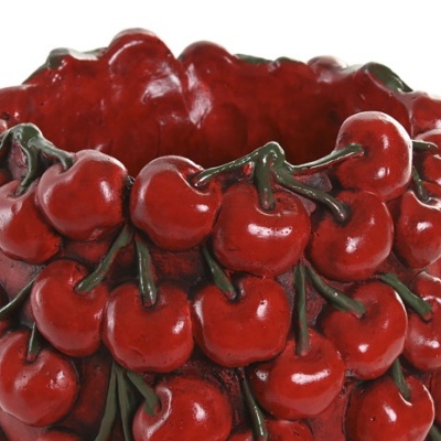 Vaso vermelho com cerejas decorativas em relevo