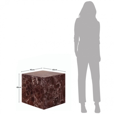 Cubo de mármore castanho escuro 40x40x40 cm com veios brancos em fundo branco