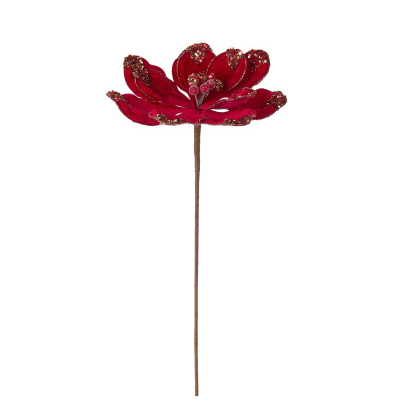 Flor artificial vermelha com lantejoulas e glitter