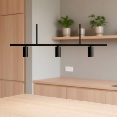 Candeeiro suspenso preto com três luzes cilíndricas