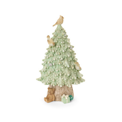 Miniatura de árvore de Natal decorativa com urso e pássaros