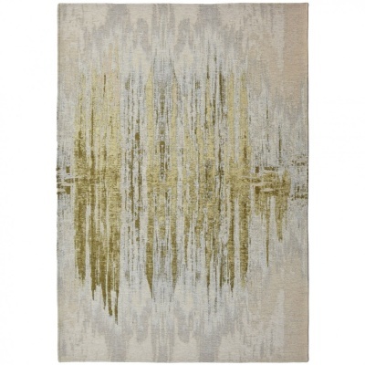 Tapete retangular com padrão abstrato em tons bege, cinza e dourado