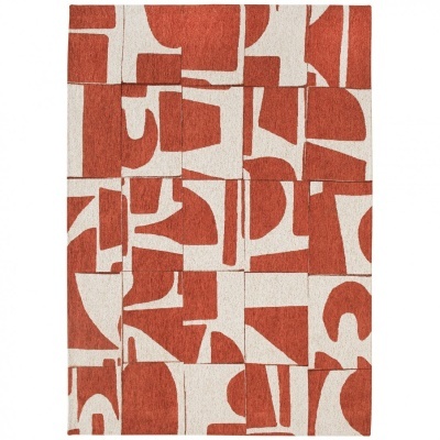 Tapete com padrão abstrato castanho-avermelhado e bege com formas geométricas