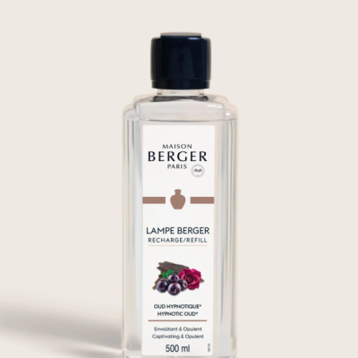 Frasco transparente de 500 ml de recarga para Lampe Berger com tampa preta e rótulo branco