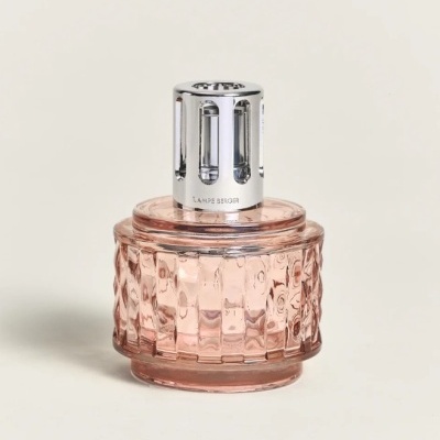 Frasco para lâmpada catalítica em vidro rosa com tampa metálica