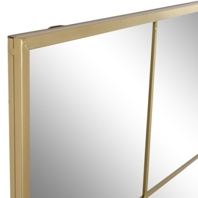 Espelho de parede com moldura metálica dourada e divisórias quadradas