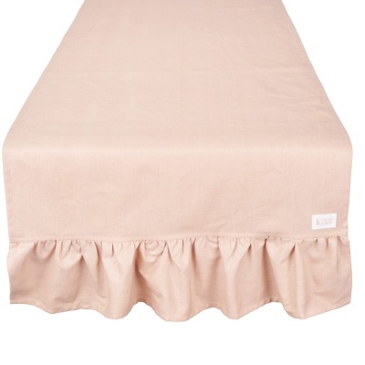 Caminho de mesa rosa claro com bainha franzida