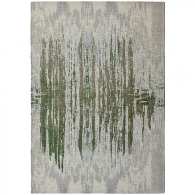 tapete rectangular com padrão abstracto em tons de verde, cinza e bege