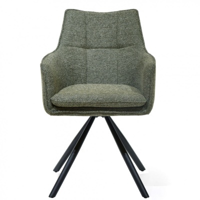 Cadeira moderna verde-acinzentada com pernas metálicas pretas