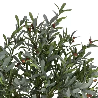 Ramo artificial de folhas verdes com frutos castanhos