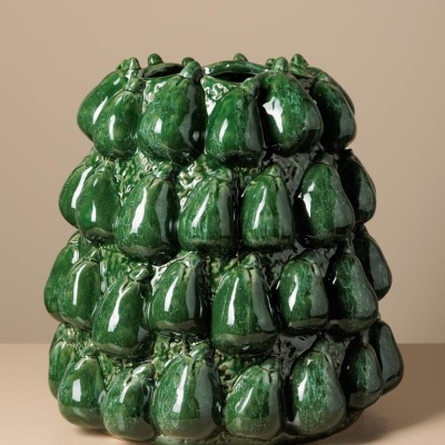 Vaso cerâmico verde com relevo de pêras