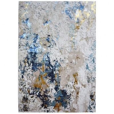 Tapete abstrato azul, dourado, cinza e bege