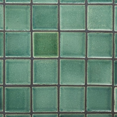 Azulejos quadrados de cerâmica verde com acabamento brilhante em padrão de grelha