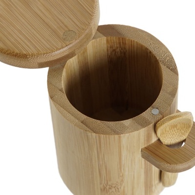 Frasco redondo de bambu com tampa e colher