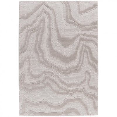 Tapete cinza claro e bege com padrão ondulado abstrato em relevo