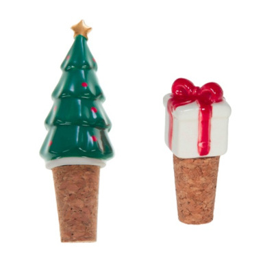 Tampões para garrafas com figuras de árvore de Natal e presente