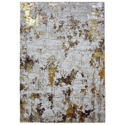 Tapete retangular com padrão abstrato cinza, dourado, castanho e bege