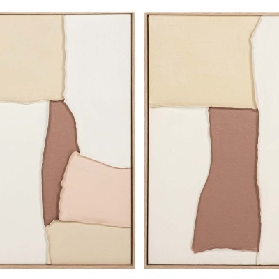 Duas pinturas abstratas com blocos de cores neutras e textura de relevo