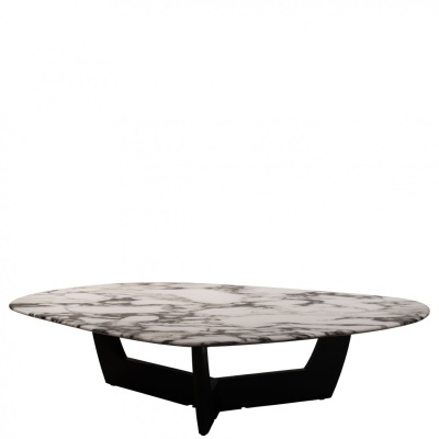 Mesa de centro redonda com tampo em mármore e base preta