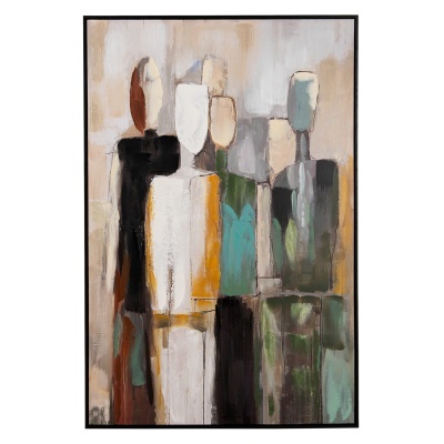 Quadro abstrato com figuras humanas em vários tons coloridos