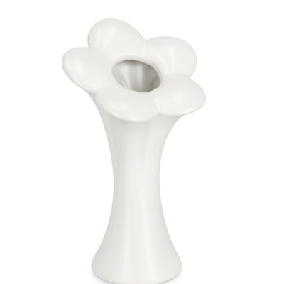 Vaso decorativo em cerâmica branca com formato de flor