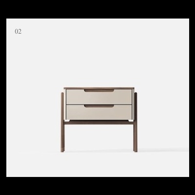 Cômoda pequena com duas gavetas bege e castanho em fundo branco