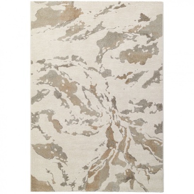 Tapete retangular com padrão abstrato bege, castanho e cinzento