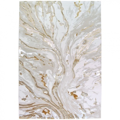 Tapete abstrato bege, branco e dourado com padrão marmoreado
