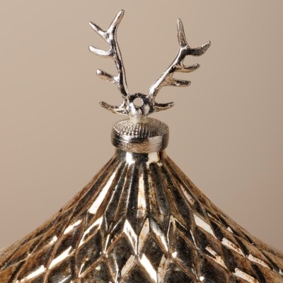 Ornamento de natal dourado com topo decorativo de chifres prateados