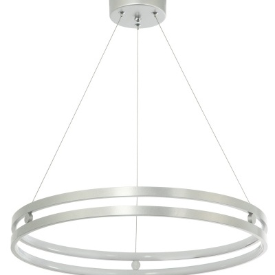 Candeeiro de teto suspenso metálico prateado com design circular moderno