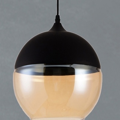 Candeeiro de tecto pendente preto e vidro âmbar