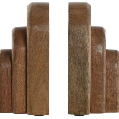 Suportes de livros em madeira marrom com formato arredondado