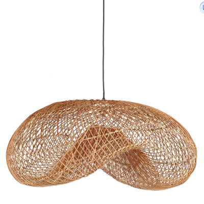 Candeeiro pendente de vime natural malha entrelaçada suspenso por cabo preto