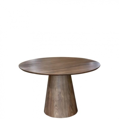 Mesa redonda de madeira castanha com base cónica