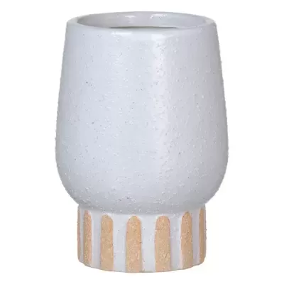Vaso de cerâmica branco com base bege texturizada