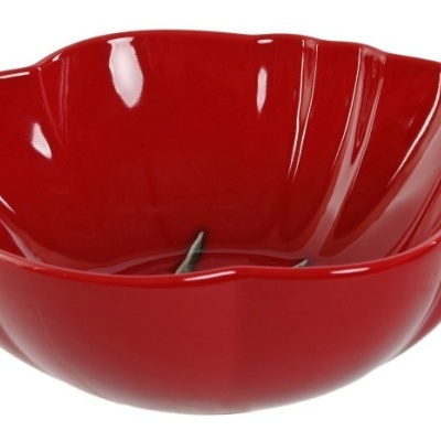 Tigela vermelha de cerâmica com formato ondulado e brilho