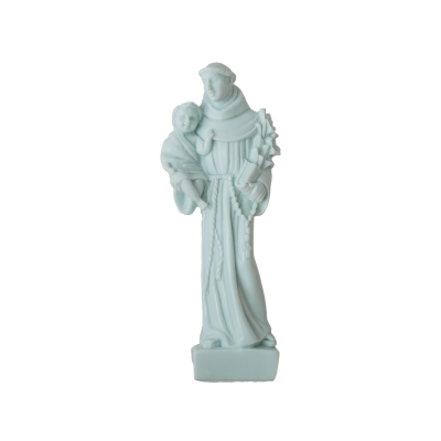 Estátua branca de São António com Menino Jesus em cerâmica.