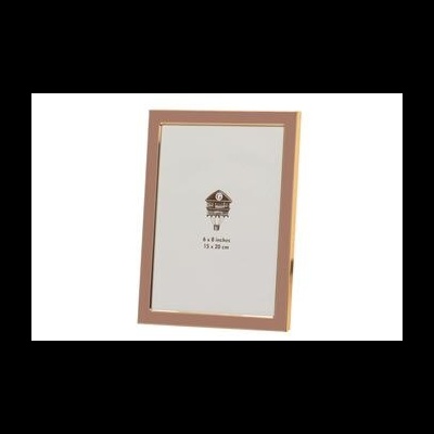 Moldura de fotografia rosa com detalhes dourados e imagem ilustrativa central