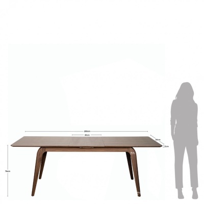 Mesa de jantar extensível em madeira castanha com pernas inclinadas