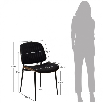 Cadeira preta moderna com pernas metálicas e detalhes em madeira