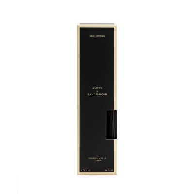 Embalagem preta e dourada de incenso Amber & Sandalwood com texto dourado