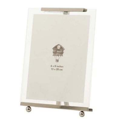 Moldura de fotografia transparente com suporte metálico prateado